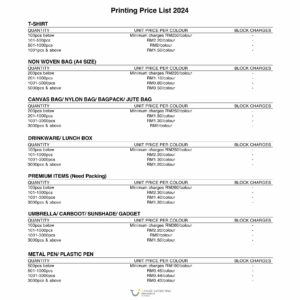 Printing Price List 2024