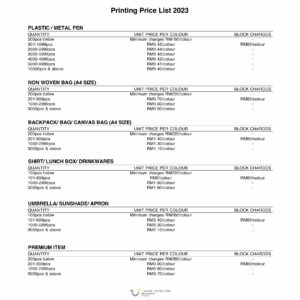 Printing Price List 1